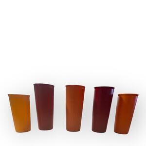 Tupperware Tumbler 5 Piece Cups Red Orange 16oz , Orange 12oz , 8oz Vintage